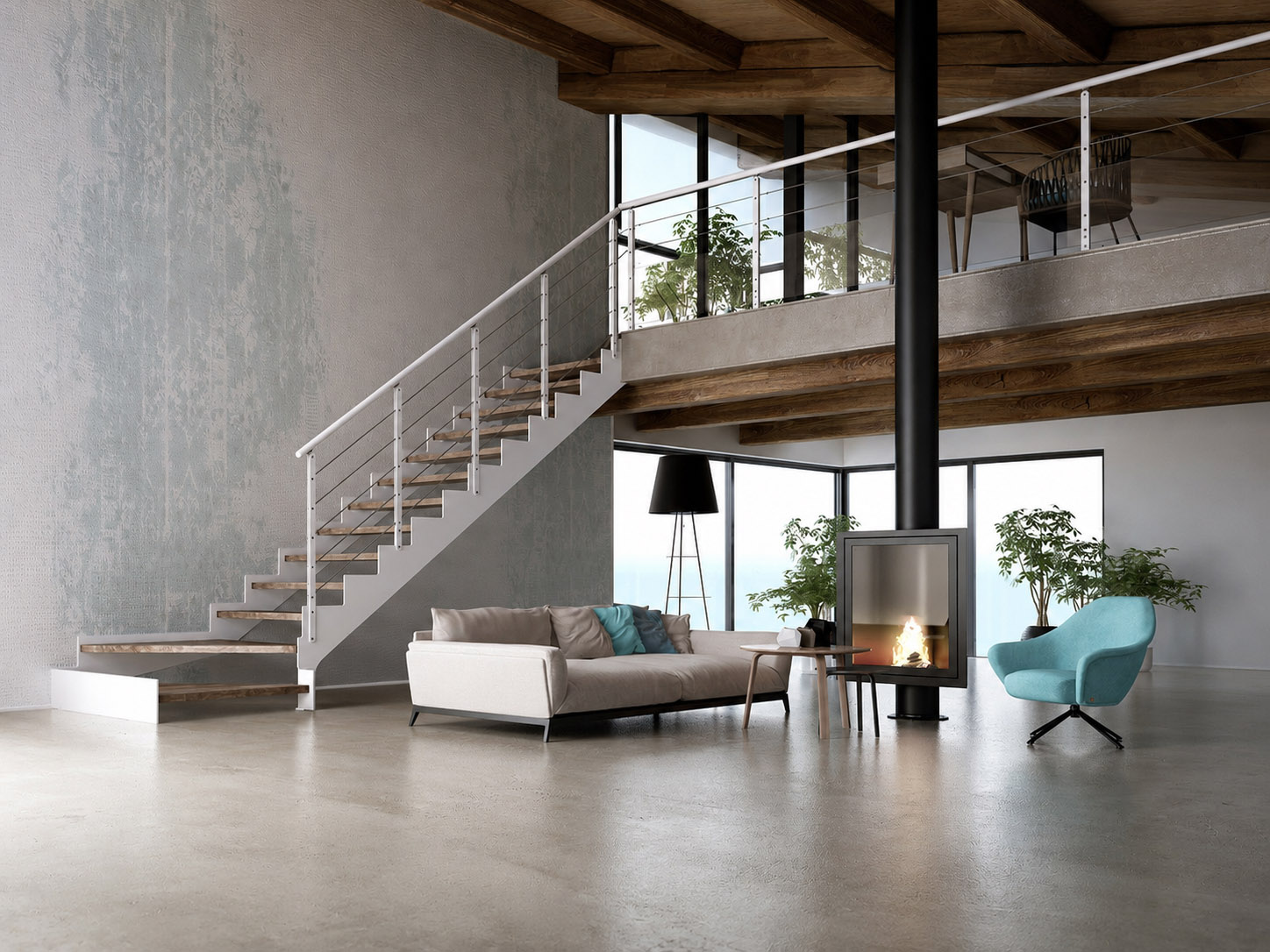 Rendering fotorealistico di scala di design in ambientazione interna