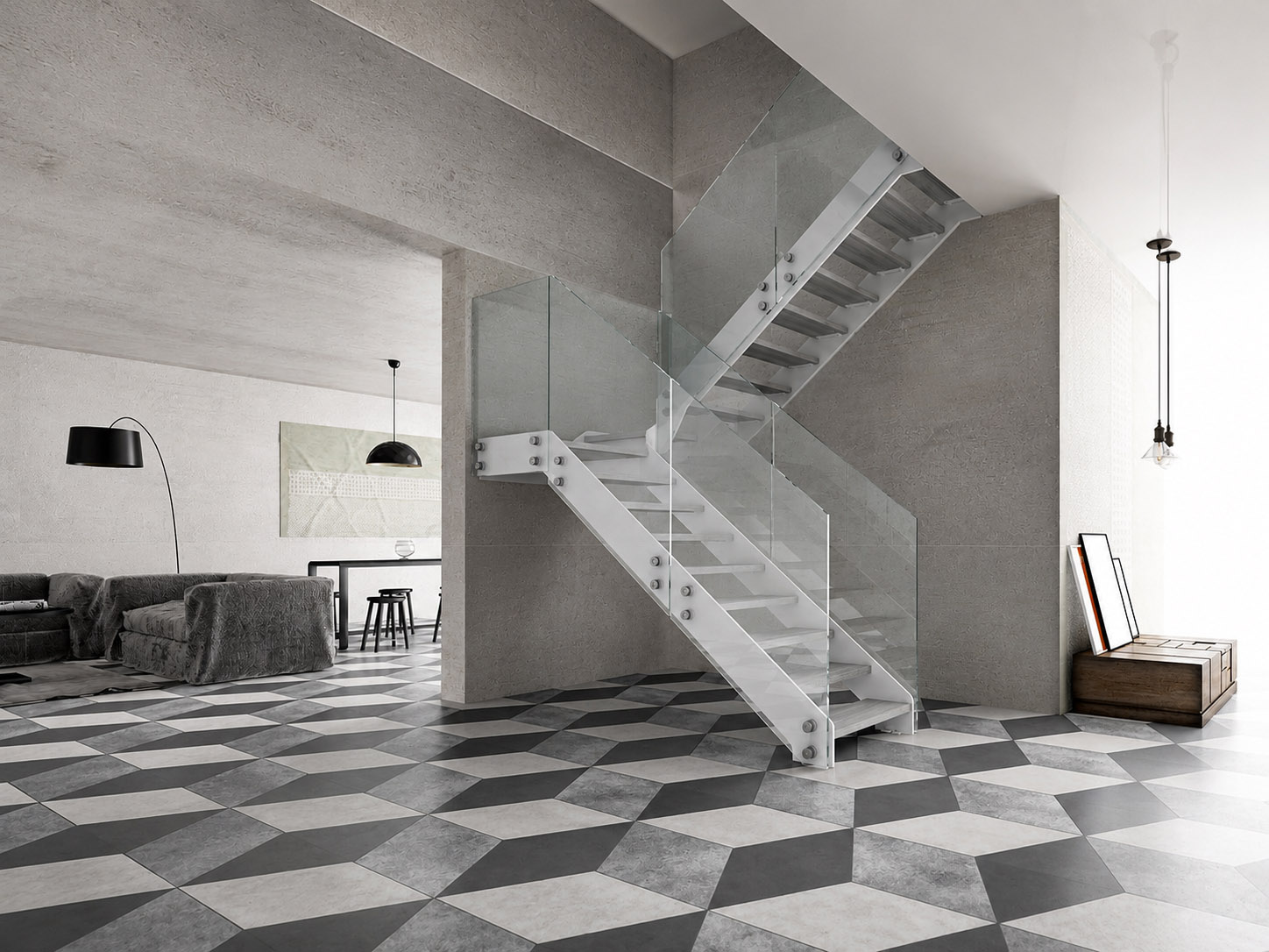 Scala elicoidale in ambientazione architettonica